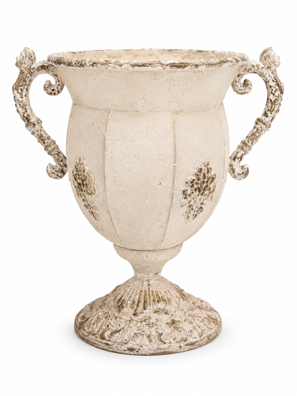 RAZ Imports Distressed Cream Decorative Urn Planter with Scroll Handles | New wi